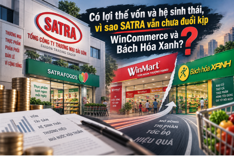 Có lợi thế vốn và hệ sinh thái, vì sao SATRA vẫn chưa đuổi kịp WinMart và Bách Hóa Xanh?